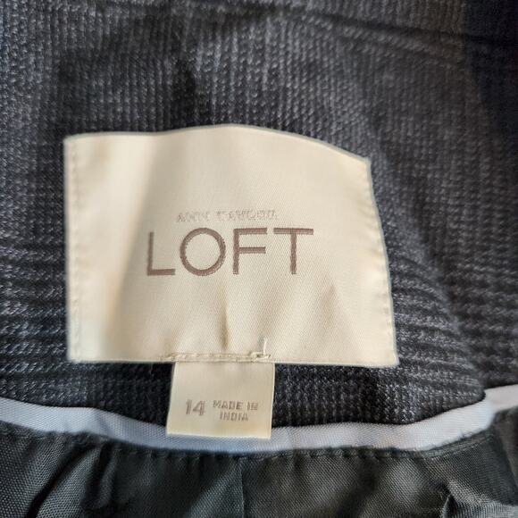 Loft Glen Check Blazer Gray Size 14 Mandarin Collar Peplum Back - Picture 2 of 7